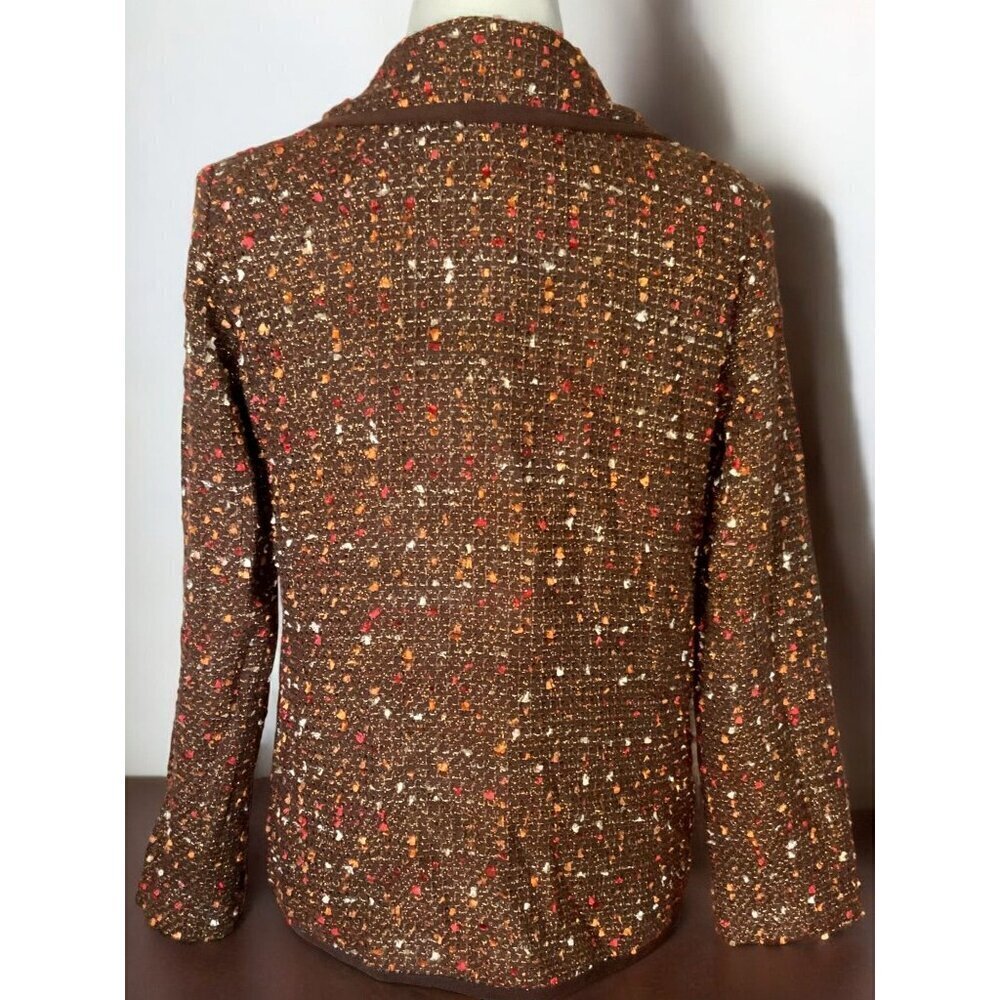 Susan Graver Style Long Sleeve Metallic Brown Multicolor Tweed Button up Small - Picture 7 of 9